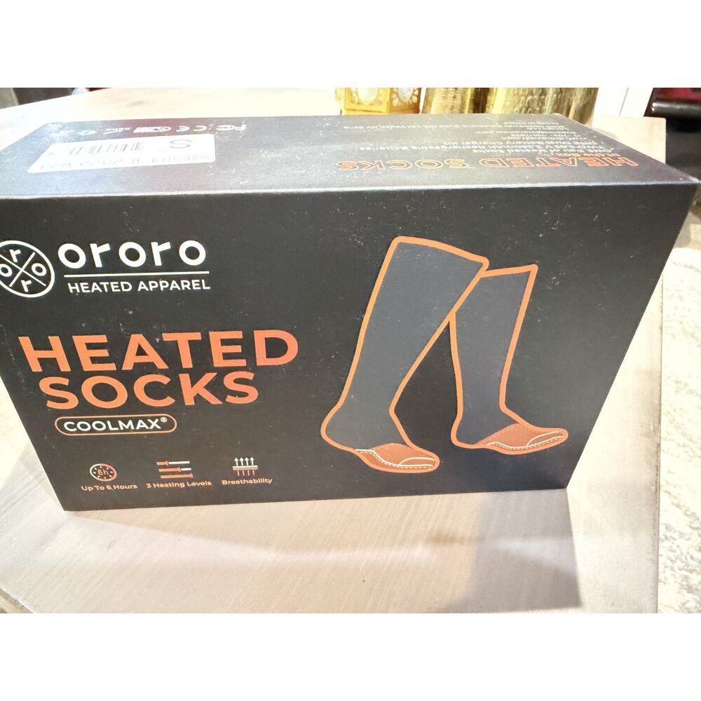 ORORO Heated Socks Size Small Rechargeable Batteries COOLMAX 3 Heat Levels Black